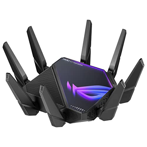 ASUS ROG Rapture GT-AXE16000 - Router gaming Wi-Fi 6E (802.11ax) extensible de cuatro bandas con 6 GHz, dos puertos 10G, WAN 2.5G, VPN Fusion, triple nivel de aceleración de juegos y seguridad de red