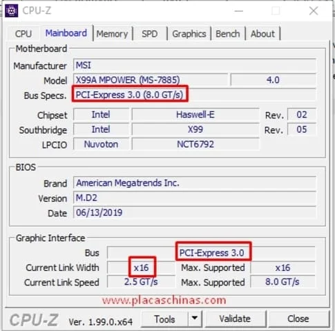 cpuz bus grafica menu mainboard