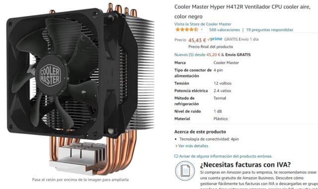 ficha amazon cooler ventilador master h412r