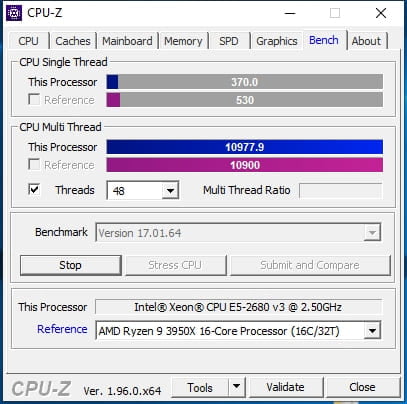 CPU Z XEON 2680V3 DUAL VS RYZEN 9 3950X