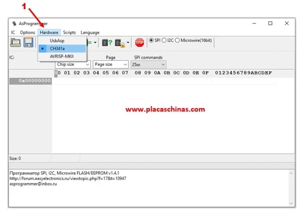 asprogrammer seleccionar hardware