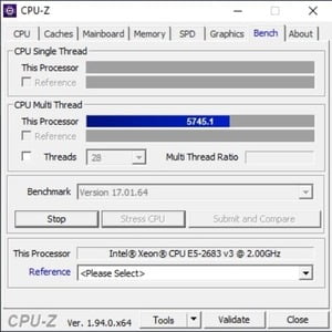cpu-z benchmark e5 2680v3 con undervolting -80 -50 y TBU