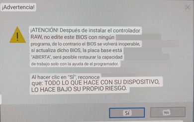 ventana advertencia bios RAW S3TURBOTOOL