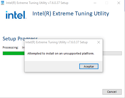 aviso de procesador no soportado en xtu durante la instalacion