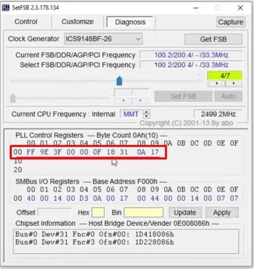 DIAGNOSIS get FSB registros de control pll