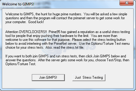WELCOME TO GIMPS PRME95