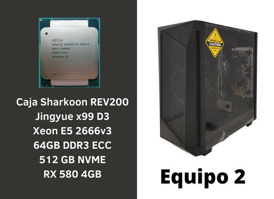 equipo 2 Caja Sharkoon rev200, xeon 2666v3 64GB rx 580