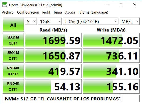 5 crystaldiskmark 1699 Mb por segundo