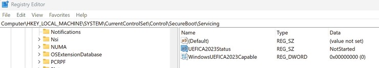 UEFI CA regedit 0